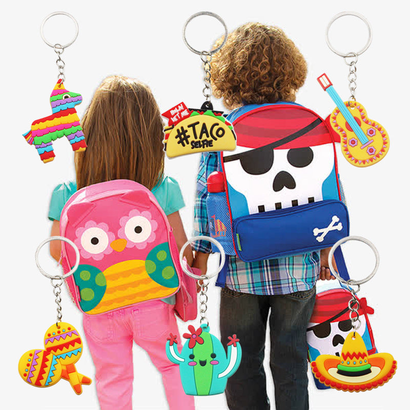 Wholesale 20pcs Mexican Mariachi Style PVC Cactus Hat Hot Dog Horse Guitar Metal Keychain